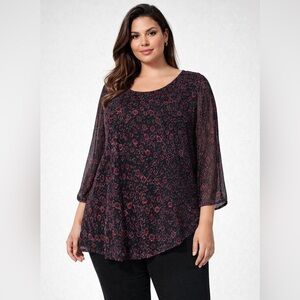 💜NY Collection Black and Red Circle Print Blouse